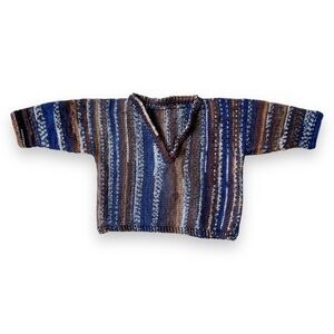 HANDMADE WOOL Hand Knit Sweater Sweatshirt Jacket Jumper Pullover Cozy Blue